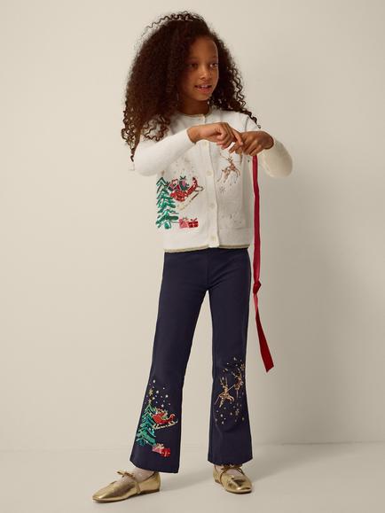 Monsoon Kids' Christmas Reindeer Kick Flare Leggings, Navy, Navy