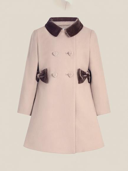 Monsoon Kids' Charlotte Velvet Bow A-Line Coat, Camel - view 2, Camel