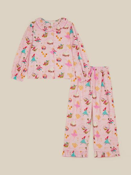 Monsoon Kids' 12 Days of Christmas Long Sleeve Pyjama Set, Pink, Pink