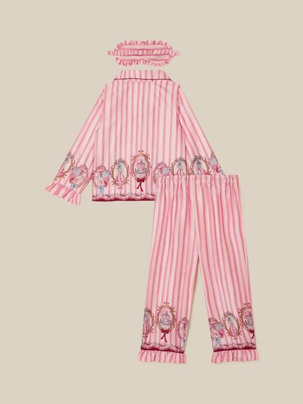 Monsoon Kids' Fairytale Stripe Satin Long Pyjamas & Sleep Mask Set, Pink - view 2, Pink