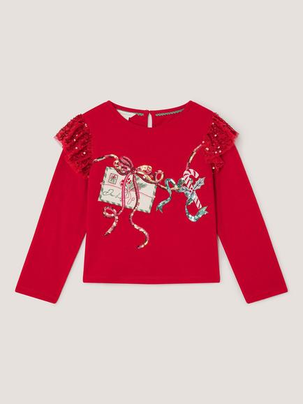 Monsoon Kids' Cotton Santa Letter Long Sleeve T-Shirt, Red, Red