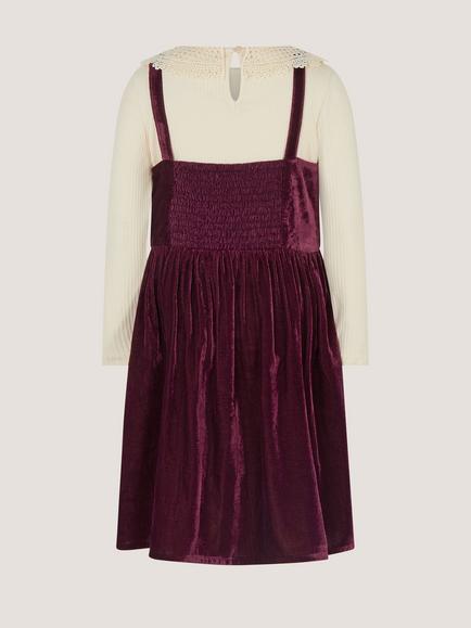 Monsoon Kids' Long Sleeve Top and Embellished Bow Dress Set, Burgundy - view 2, Burgundy