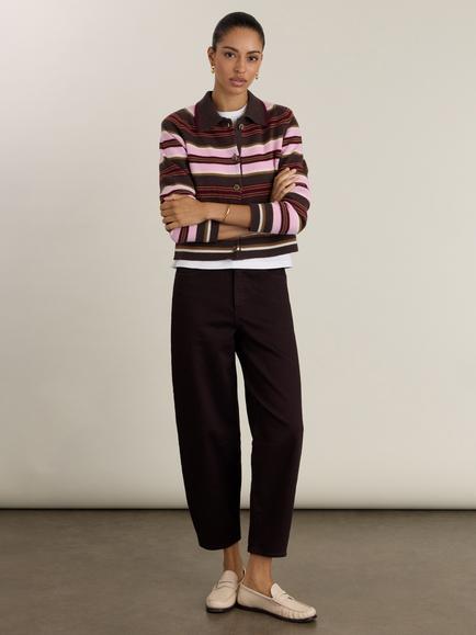 Baukjen Nancy Wool Rich with Cashmere Stripe Cardigan, Pink/Chocolate