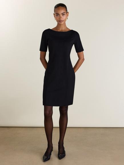 Baukjen April Ponte Knee Length Boat Neck Dress, Black, Black