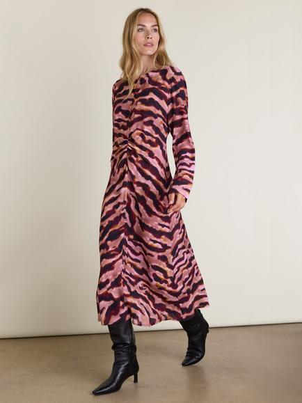 Baukjen Nivi Abstract Fit and Flare Midi Dress, Burgundy Wave, Burgundy Wave