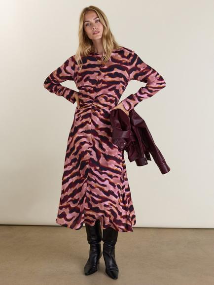 Baukjen Nivi Abstract Fit and Flare Midi Dress, Burgundy Wave - view 2, Burgundy Wave