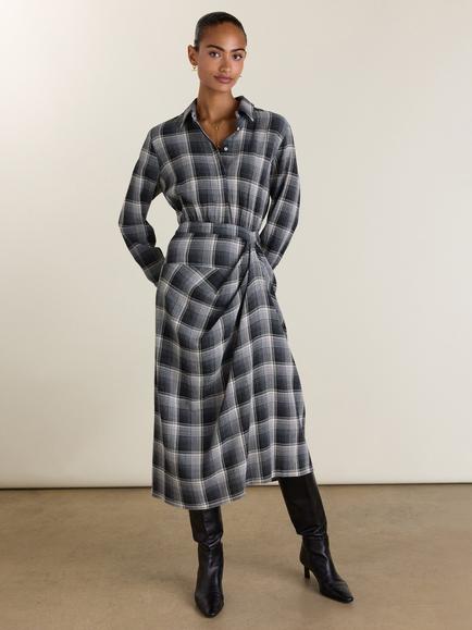 Baukjen Tami Check Midi Shirt Dress, containing LENZING™ ECOVERO™ Viscose, Grey, Grey
