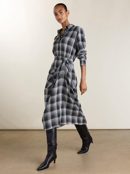 Baukjen Tami Check Midi Shirt Dress, containing LENZING™ ECOVERO™ Viscose, Grey - view 2, Grey
