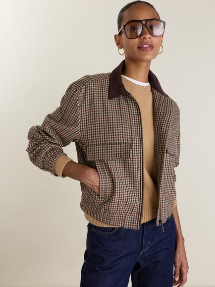 Baukjen Charlie Puppytooth Check Bomber Jacket, Neutral, Neutral