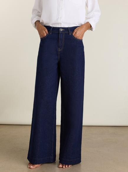Baukjen Palmer High Waist Wide Leg Jeans, Dark Blue - view 2, Dark Blue