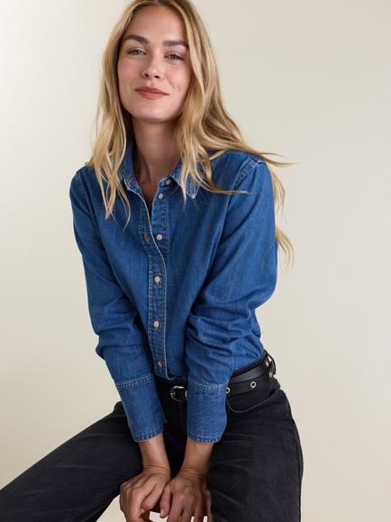 Baukjen Niki Long Sleeve Chambray Shirt, Indigo, Indigo
