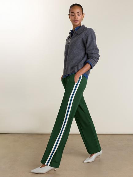 Baukjen Marjorie Stripe Trousers, containing LENZING™ ECOVERO™ Viscose, Green/Cream/Blue, Green/Cream/Blue