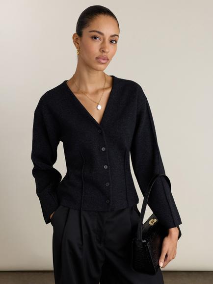 Baukjen Coco Merino Wool Blend Knit Jacket, Charcoal - view 2, Charcoal