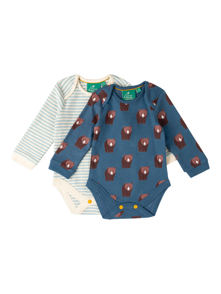 Little Green Radicals Baby Bears Bodysuit, Pack of 2, Blue, Blue