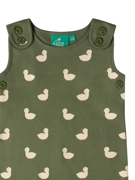 Little Green Radicals Baby Duck Print Everyday Dungarees, Green - view 2, Green