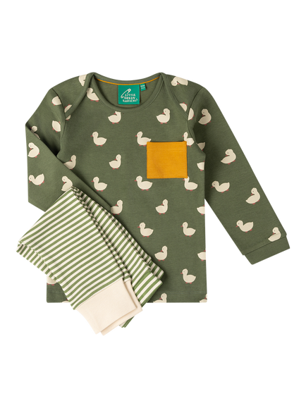 Little Green Radicals Baby Duck Print Top and Trousers Set, Green, Green