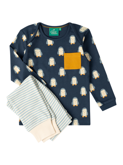 Little Green Radicals Baby Penguin Print Top and Joggers Set, Navy, Navy