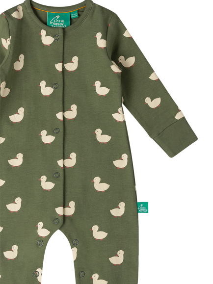 Little Green Radicals Baby Duck Print Babygrow Sleepsuit, Green - view 2, Green