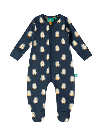 Little Green Radicals Baby Penguin Zip Babygrow Sleepsuit, Navy, Navy