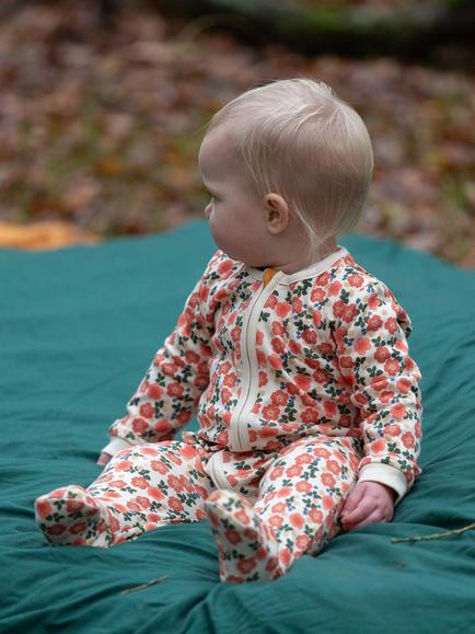 Little Green Radicals Baby Petal Print Zip Babygrow Sleepsuit, Multi - view 2, Multi