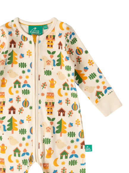 Little Green Radicals Baby Toy Box Zip Babygrow Sleepsuit, Multi - view 2, Multi