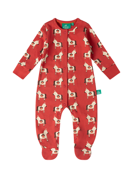 Little Green Radicals Baby Unicorn Print Babygrow Sleepsuit, Purple, Purple