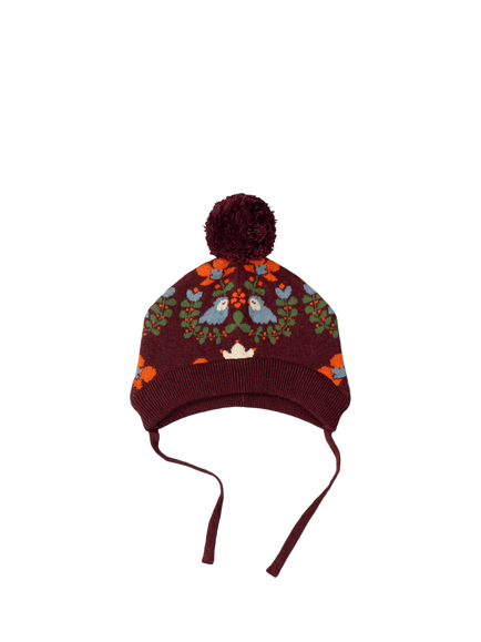 Little Green Radicals Kids' Birds Cotton Knit Bobble Hat, Purple, Purple