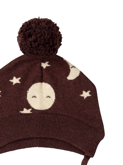 Little Green Radicals Baby Moon Bobble Hat, Brown - view 2, Brown