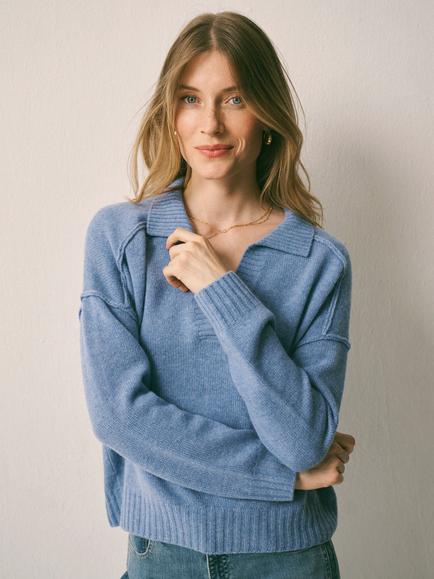 NRBY Sydney Cashmere Collared Jumper, Cornflower Blue, Cornflower Blue