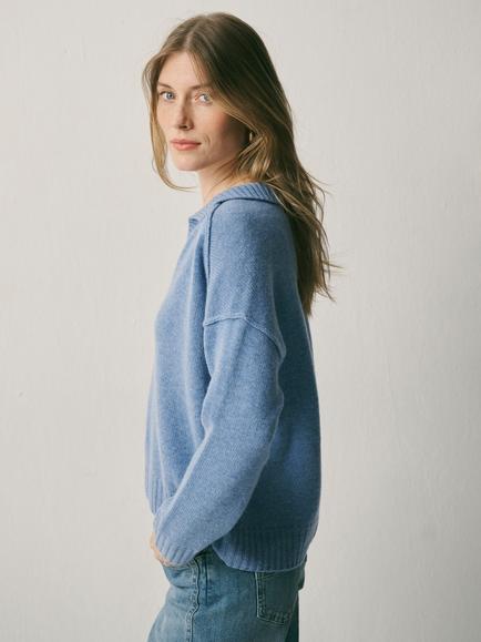 NRBY Sydney Cashmere Collared Jumper, Cornflower Blue - view 2, Cornflower Blue