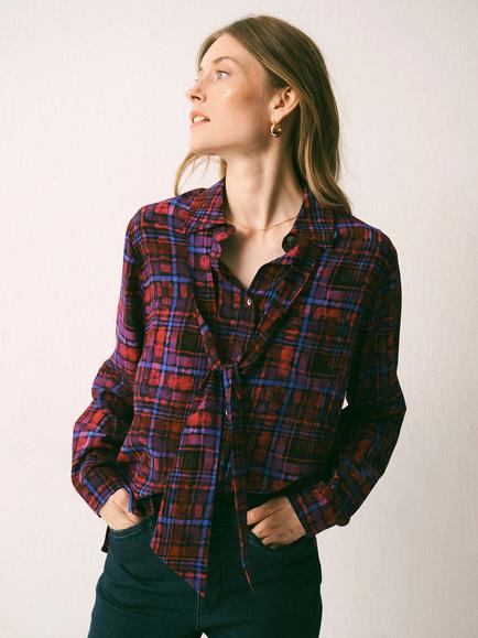 NRBY Chiara Silk Check Print Shirt, Multi, Multi