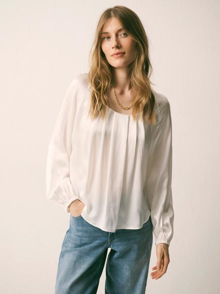 NRBY Joely Silk Satin Shirt, Ivory - view 2, Ivory