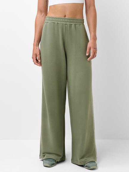 Sweaty Betty After Class Piped Wide Leg Cotton Blend Trousers, Bracken Green, Bracken Green