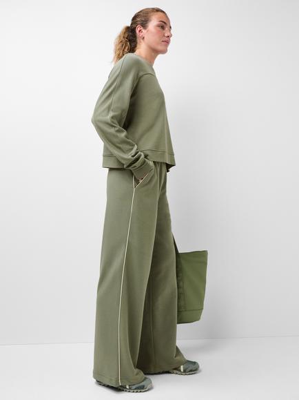Sweaty Betty After Class Piped Wide Leg Cotton Blend Trousers, Bracken Green - view 2, Bracken Green