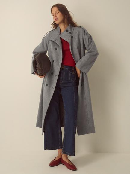 Monsoon Elise Wool Blend Funnel Neck Coat, Grey, Grey