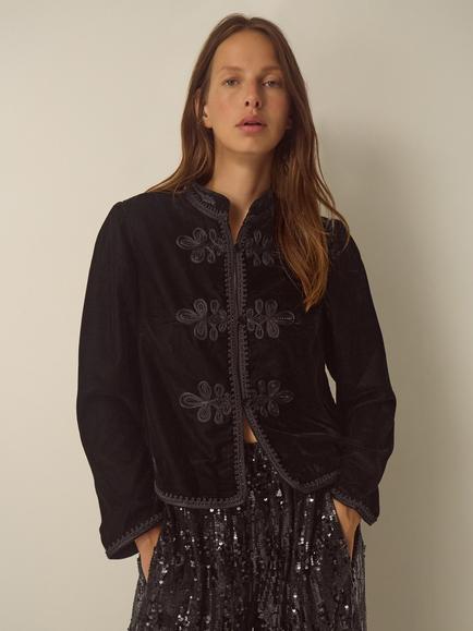 Monsoon Viola Velvet Jacket, Black, Black