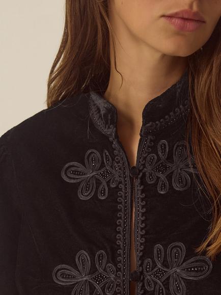 Monsoon Viola Velvet Jacket, Black - view 2, Black