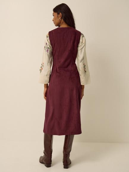 Monsoon Isabel Flared Sleeveless Midi Dress, Burgundy - view 2, Burgundy