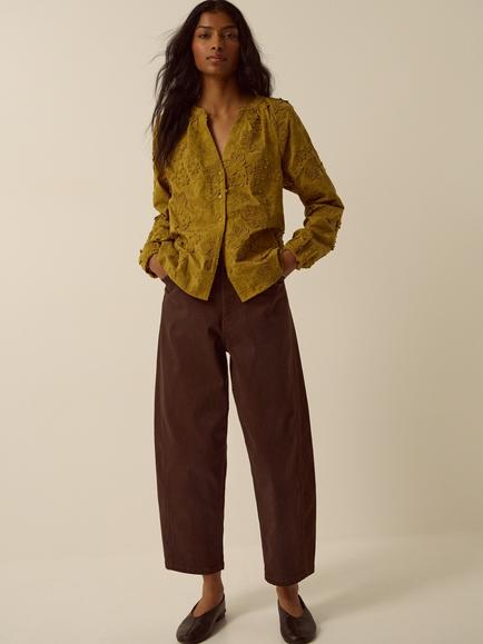 Monsoon Luci Cotton Embroidered Blouse, Khaki - view 2, Khaki
