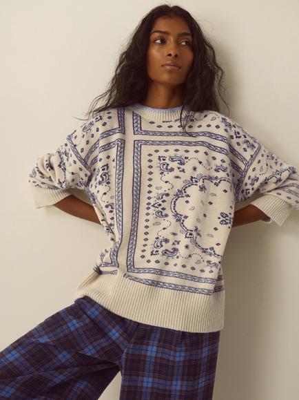 Monsoon Gigi Paisley Print Crew Neck Jumper, Ivory, Ivory