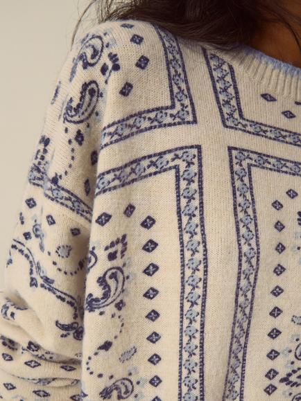 Monsoon Gigi Paisley Print Crew Neck Jumper, Ivory - view 2, Ivory