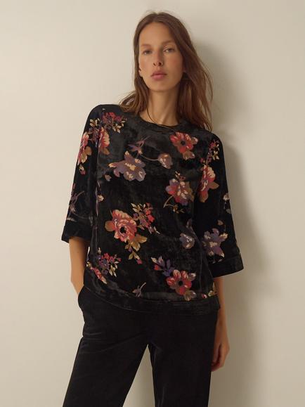 Monsoon Abril Floral Devore Top, Black, Black