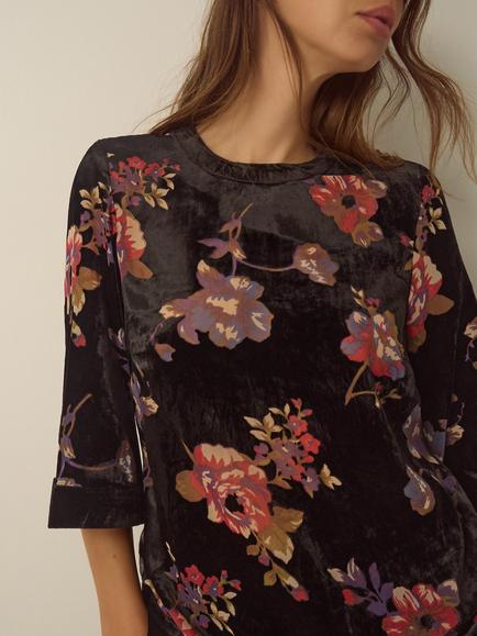 Monsoon Abril Floral Devore Top, Black - view 2, Black