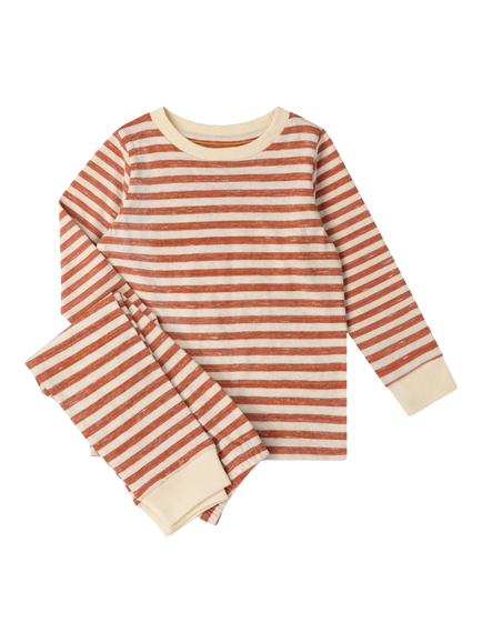Little Green Radicals Kids' Ochre Stripe Pyjama Set, Red, Red