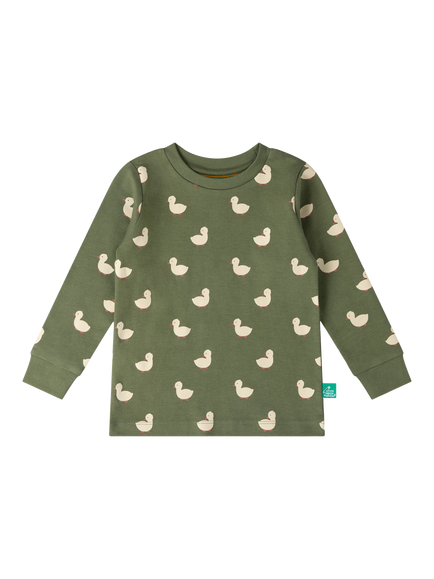 Little Green Radicals Kids' Duck Print Pyjama Set, Green - view 2, Green