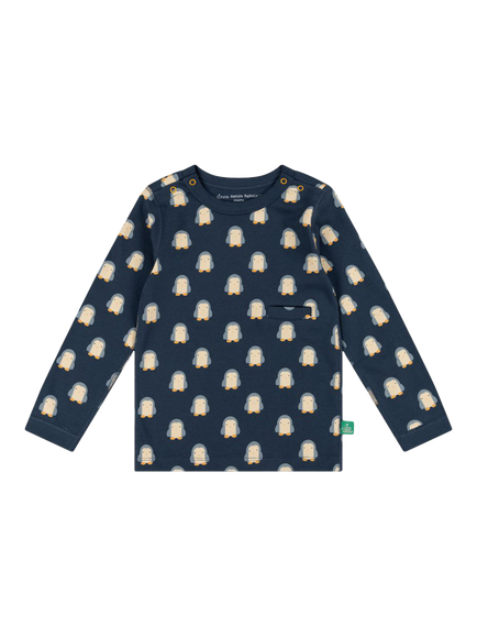 Little Green Radicals Kids' Long Sleeve Penguin Print Adaptive T-Shirt, Navy, Navy