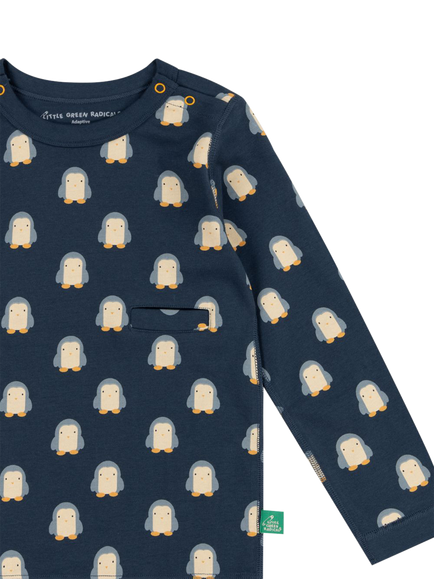 Little Green Radicals Kids' Long Sleeve Penguin Print Adaptive T-Shirt, Navy - view 2, Navy