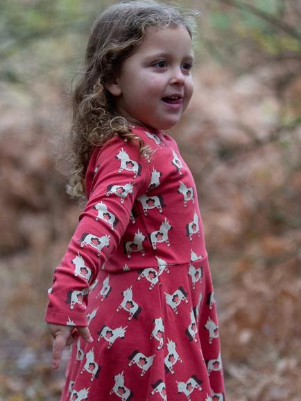 Little Green Radicals Baby Long Sleeve Unicorn Print Dress, Purple - view 2, Purple