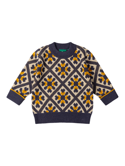 Little Green Radicals Kids' Diamond Knit Cotton Jumper, Multi, Multi