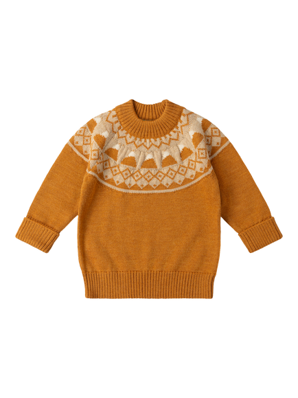 Little Green Radicals Kids' Mountain Fairisle Organic Merino Wool Jumper, Gold, Gold
